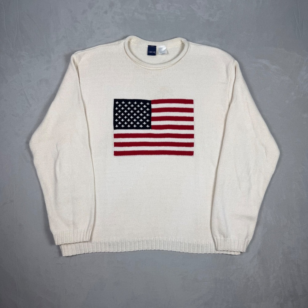 90s Mens Cherokee American Flag Knit Cotton Sweater Americana XL